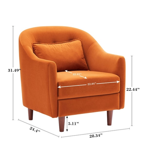 Velvet Upholstered Accent Chair With Pillow， Armchair With Wood Legs For Living Room， Club