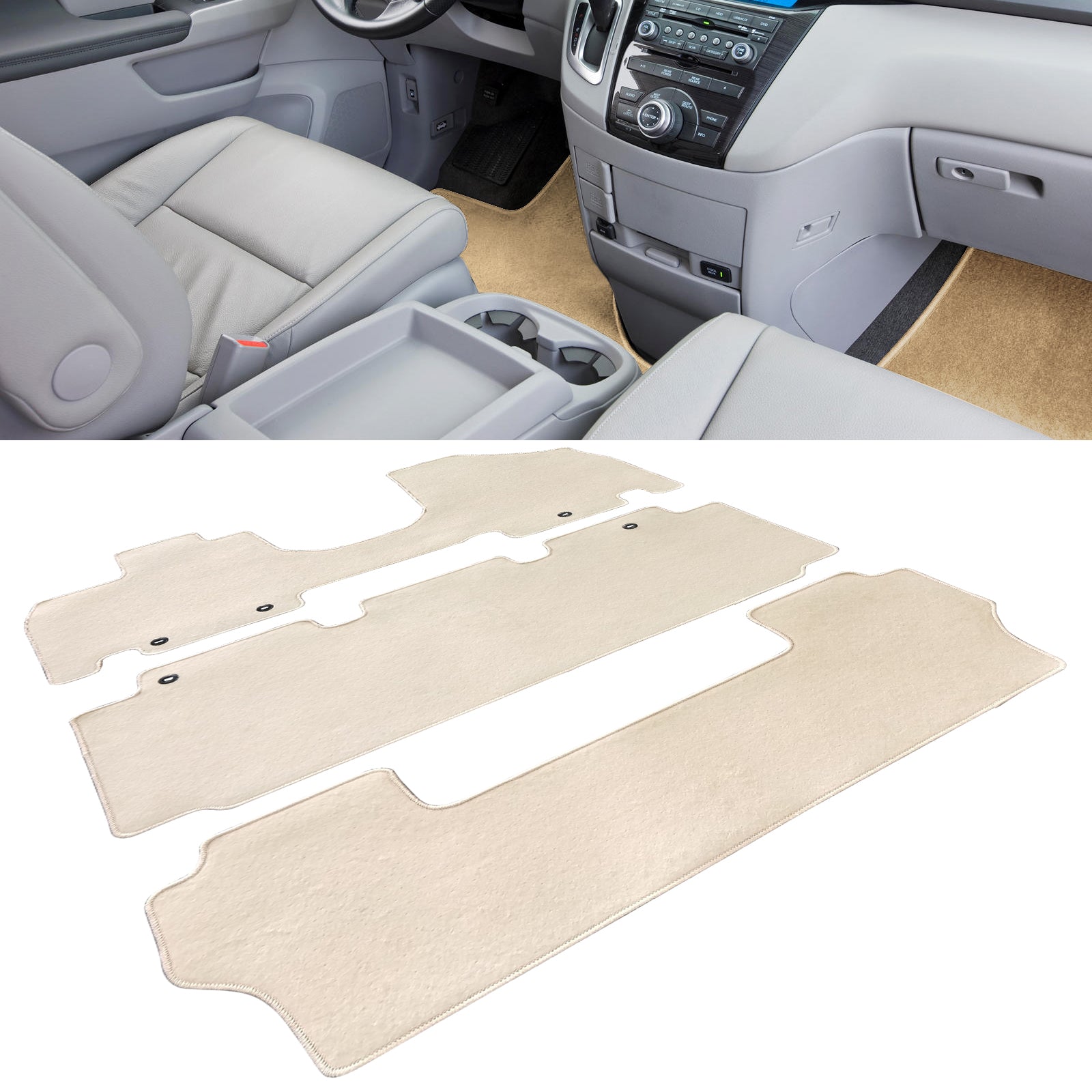 Ikon Motorsports Compatible with 11-17 Honda Odyssey Nylon Car Floor Mats Carpet Front and Rear 3PC Set Beige