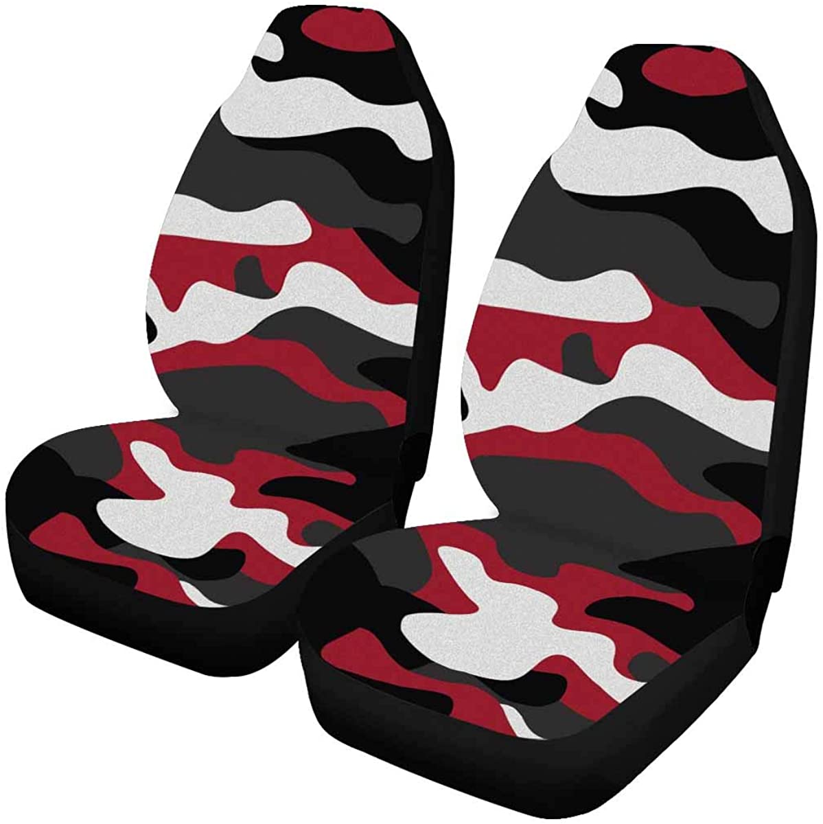 FMSHPON Set of 2 Car Seat Covers Red White Camo Universal Auto Front Seats Protector Fits for Car，SUV Sedan，Truck