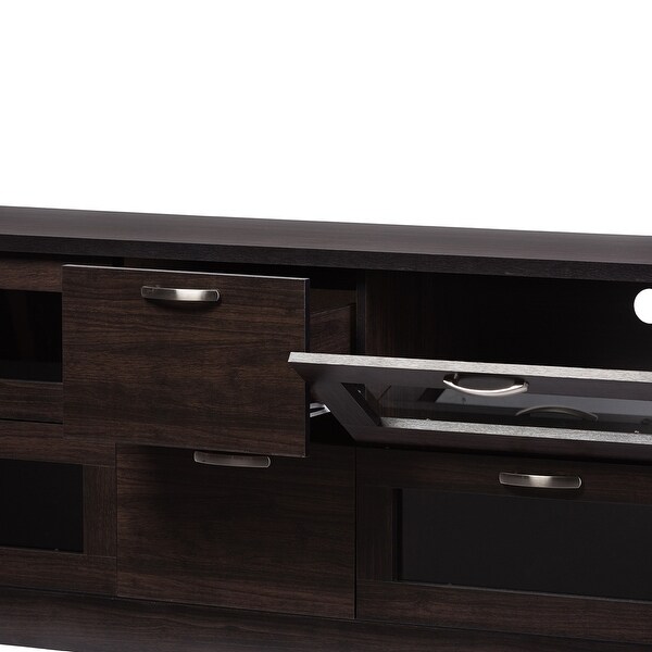 Adelino 63 Inches Dark Brown Wood TV Cabinet with 4 Glass Doors and 2 Drawers