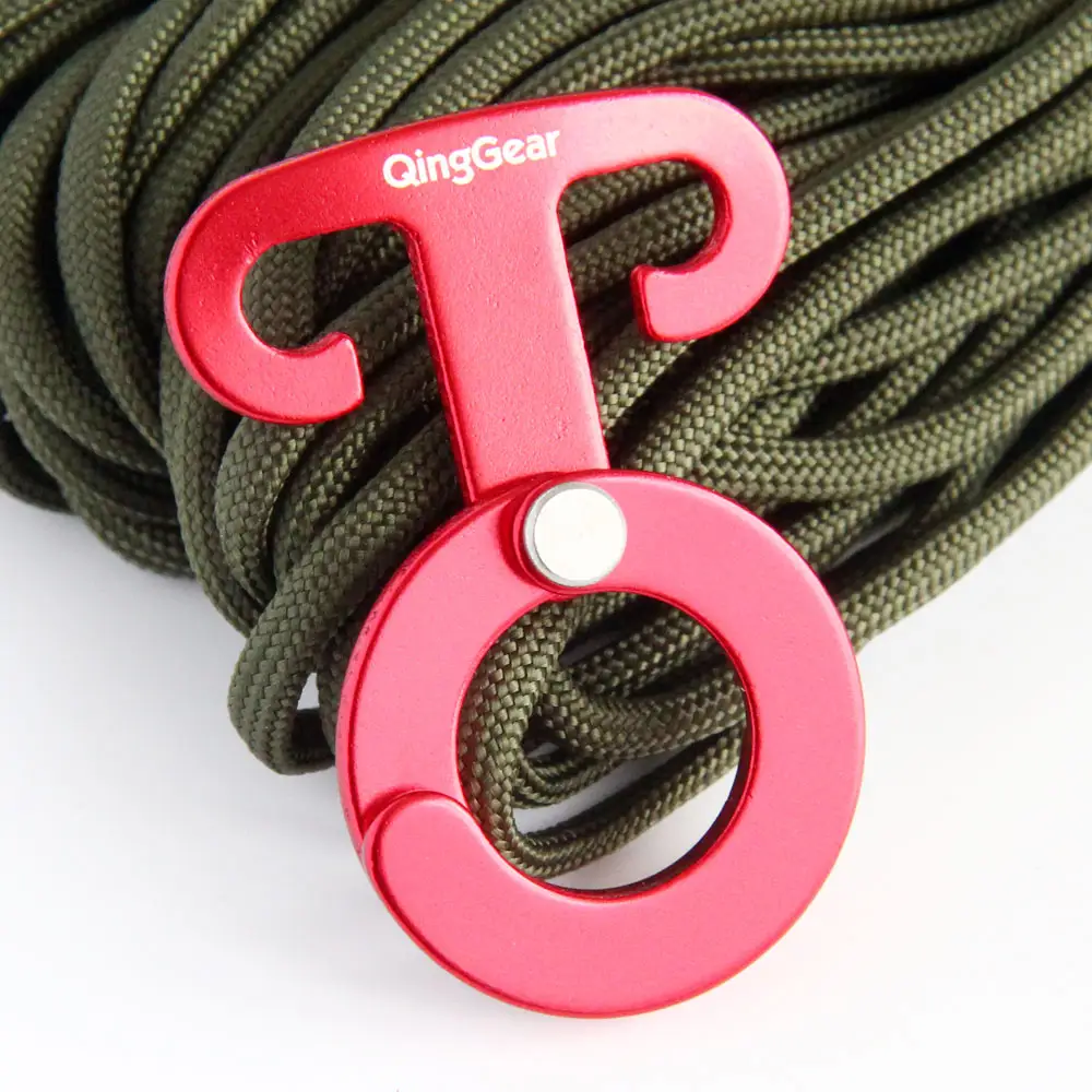 Ultralight Aluminum T Ring Hooks Rope Tension Camp Hooks Guyline Cord Adjuster for Tent Camping Hiking Backpacking