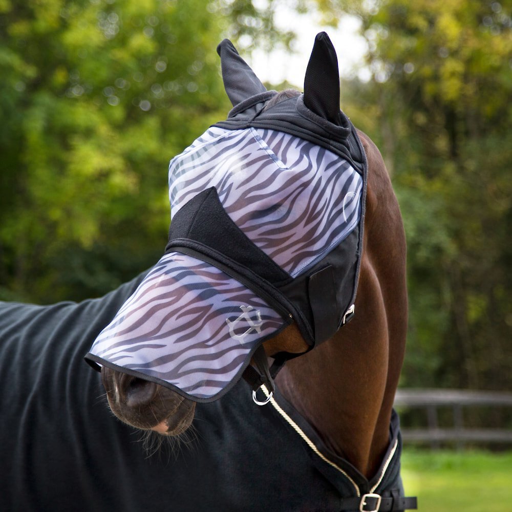 Horze Equestrian Zebra Horse Fly Mask， Black