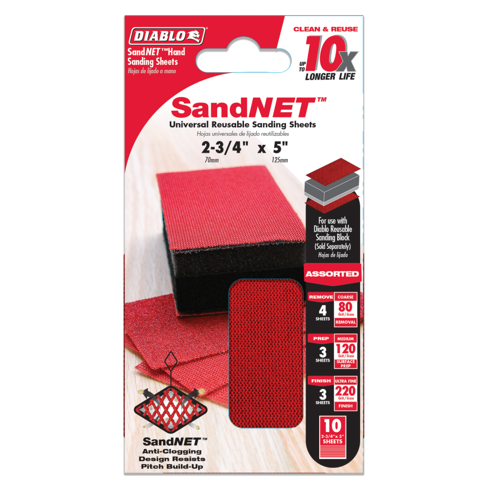 Diablo Tools SandNET Sanding Sheet Assorted Pack 2 3/4 x 5 Reusable 10pc