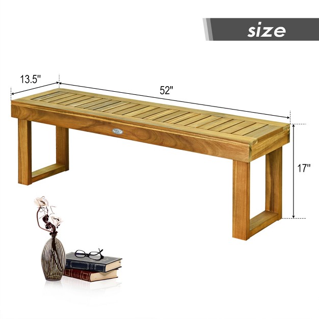 Tangkula Acacia Wood Outdoor Backless Bench Rustic Patio Dining Bench With Slatted Seat