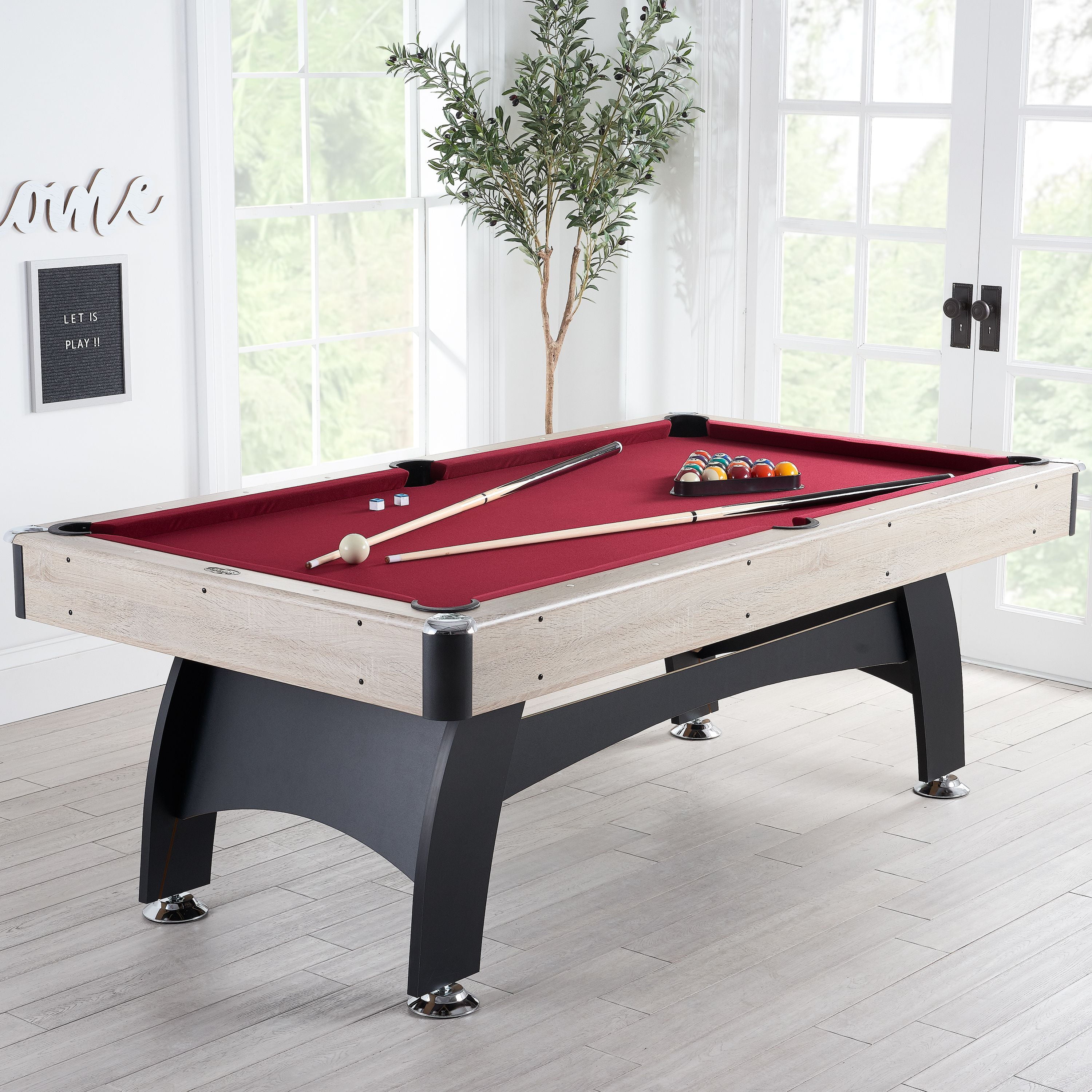 Airzone 84" Pool Table with Accessories, Red Felt