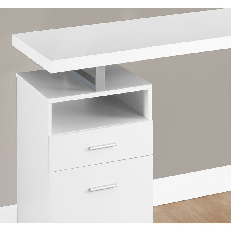 60 White and Silver Rectangular Computer Desk with Storage Drawer