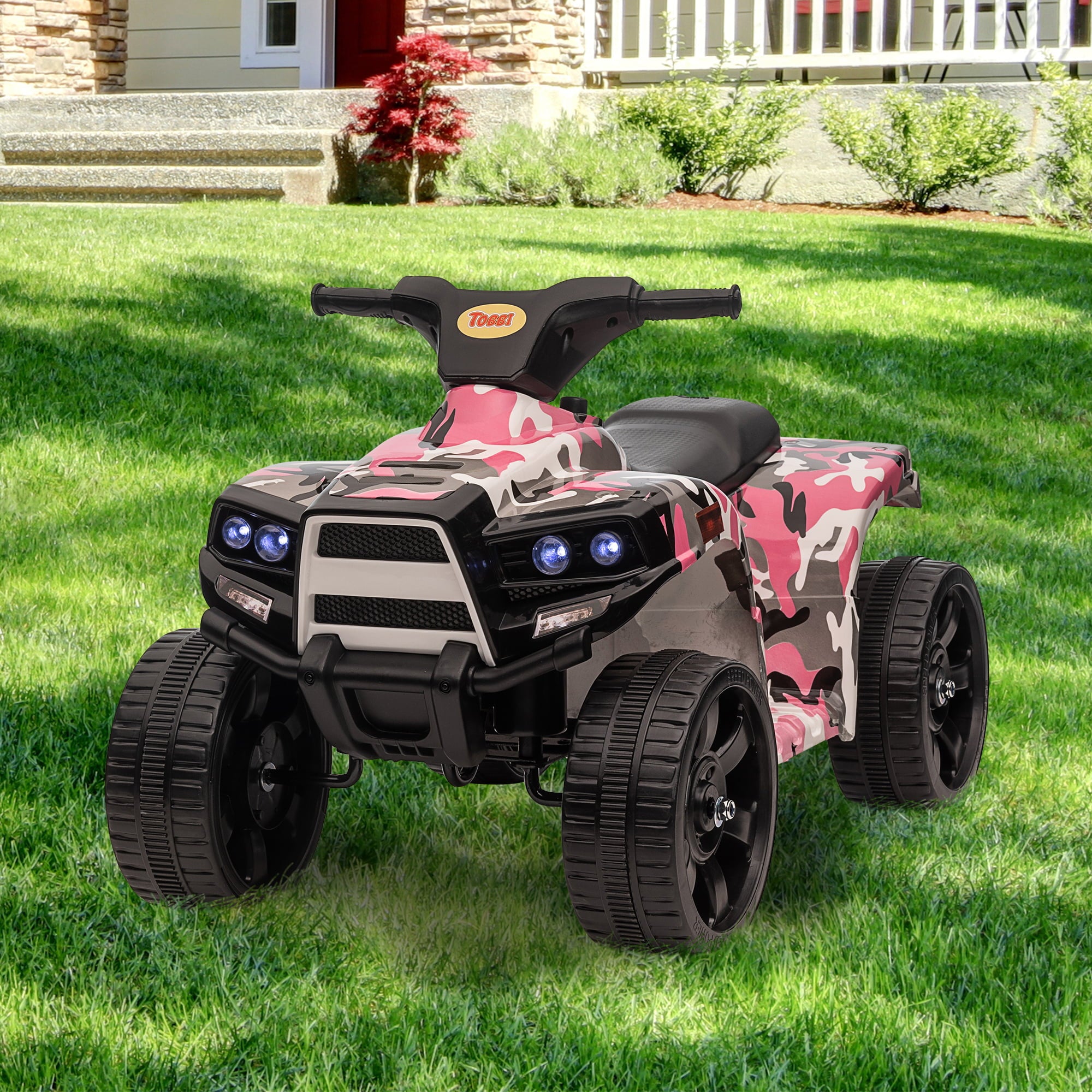 TOBBI 6V Electric Kids Ride on ATV Quad Car 4 Wheeler Ride on Toy W/ LED Headlight, Horn, Speed Indicator, Pink Camouflage