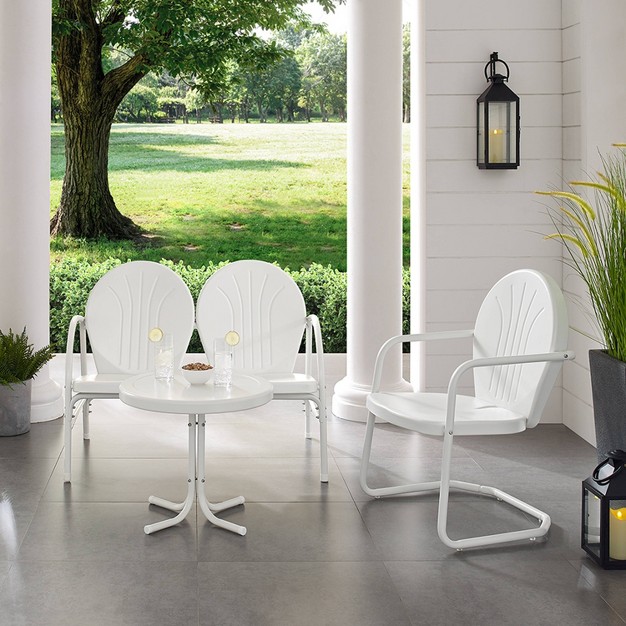 Griffith 3pc Outdoor Conversation Set With Loveseat Arm Chair amp Accent Table White Crosley