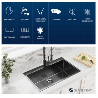 Glacier Bay Gunmetal Black Stainless Steel 33 in. 18 Gauge Single Bowl Dual Mount Kitchen Sink with Black Spring Neck Faucet ACS3322A1T-F