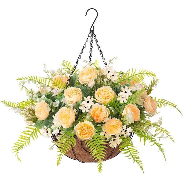 Artificial Flowers in Hanging Basket Planter for Home Spring Summer Decoration，Silk Hydrangea Outdoor Indoor Arrangements