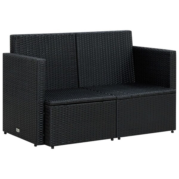 2 Seater Patio Sofa with Cushions Black Poly Rattan - Overstock - 36232058