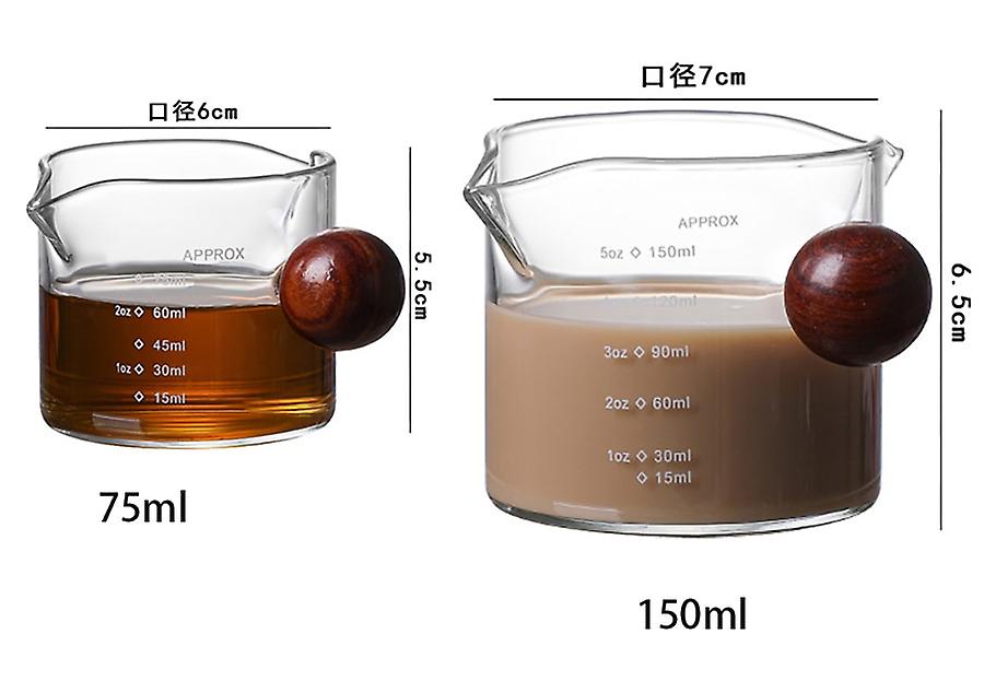 50/75/100/150ml Wood Handle Glass Espresso Measuring Cup Double/single Mouth Milk Jug Coffee Supplies Clear Kitchen Measure Mug