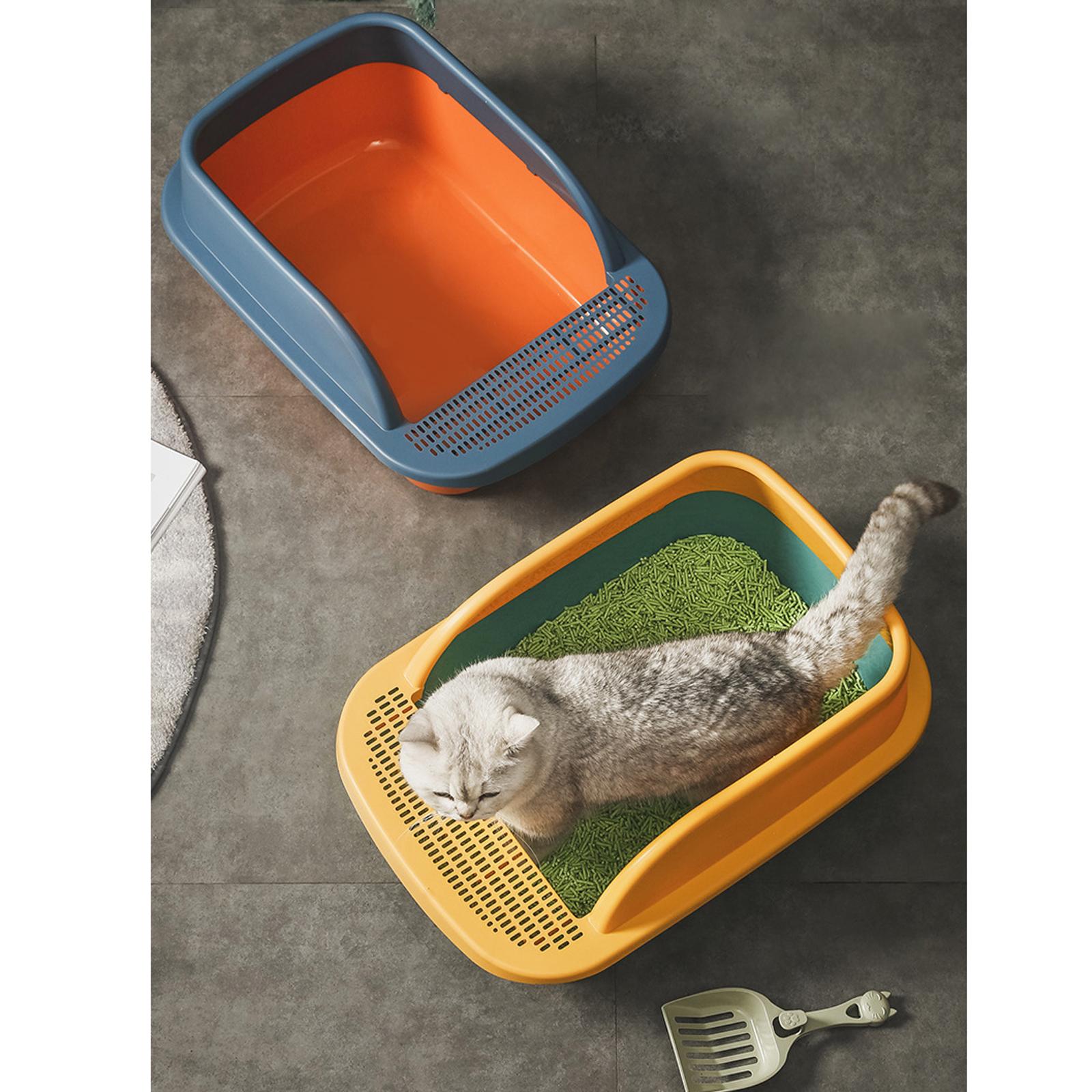 Semi Open Litter Box， Heighten Detachable Design Portable Bedpan Tray Splashing Toilet for Sand Box Supplies Travel Small Animals Orange