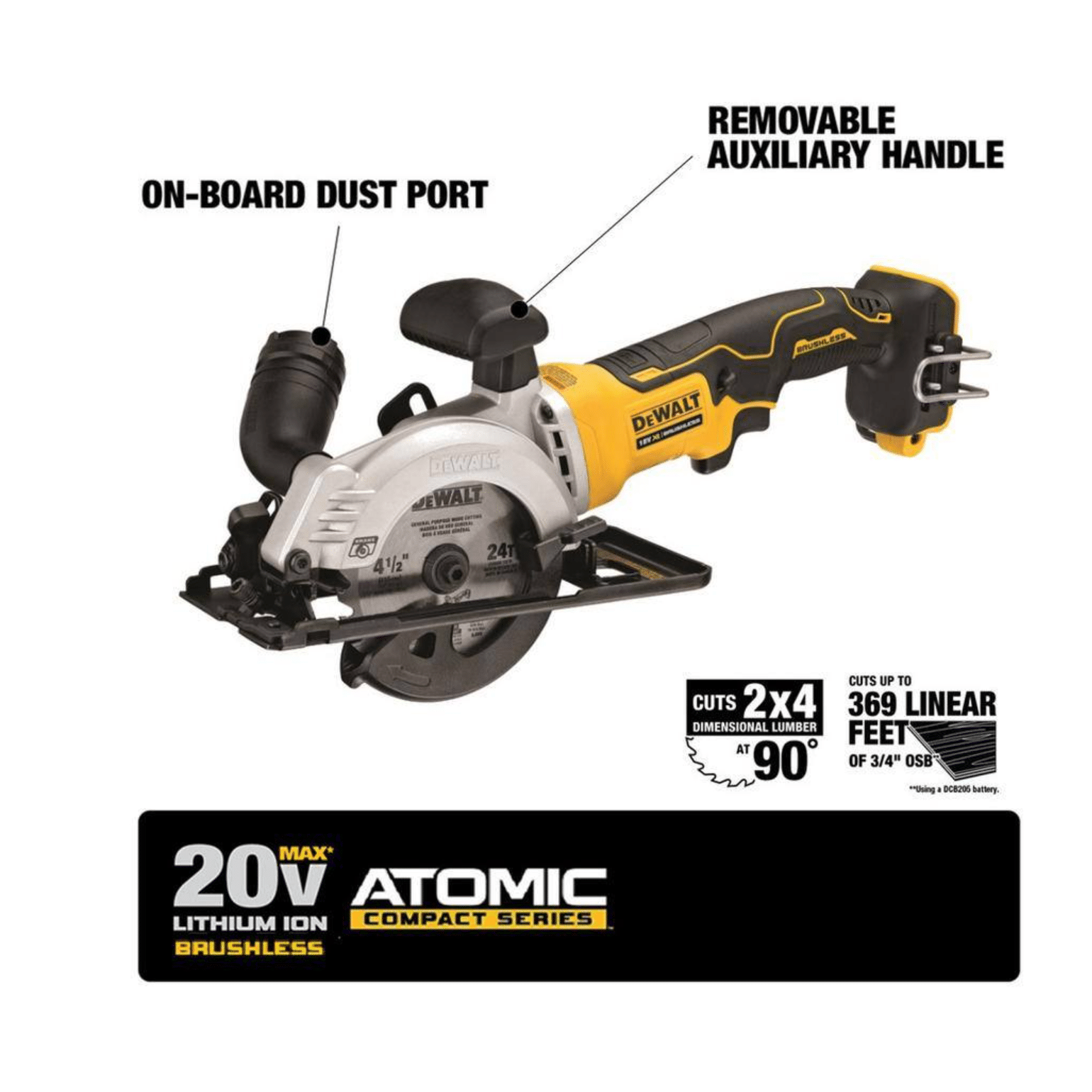 Dewalt Atomic 20V Max Cordless Brushless Compact 1/2 in. Drill/Driver， (2) 20-Volt 1.3Ah Batteries and 4-1/2 in. Circular Saw (DCD708C2W571B)