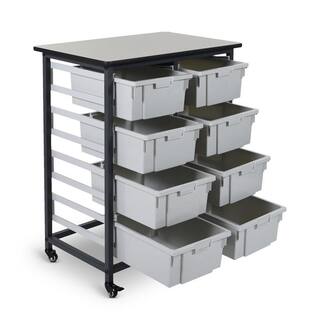 Luxor 30 in. x 19 in. Mobile Bin Storage Cart Double Row and Double Bin in Black Frame MBS-DR-8L