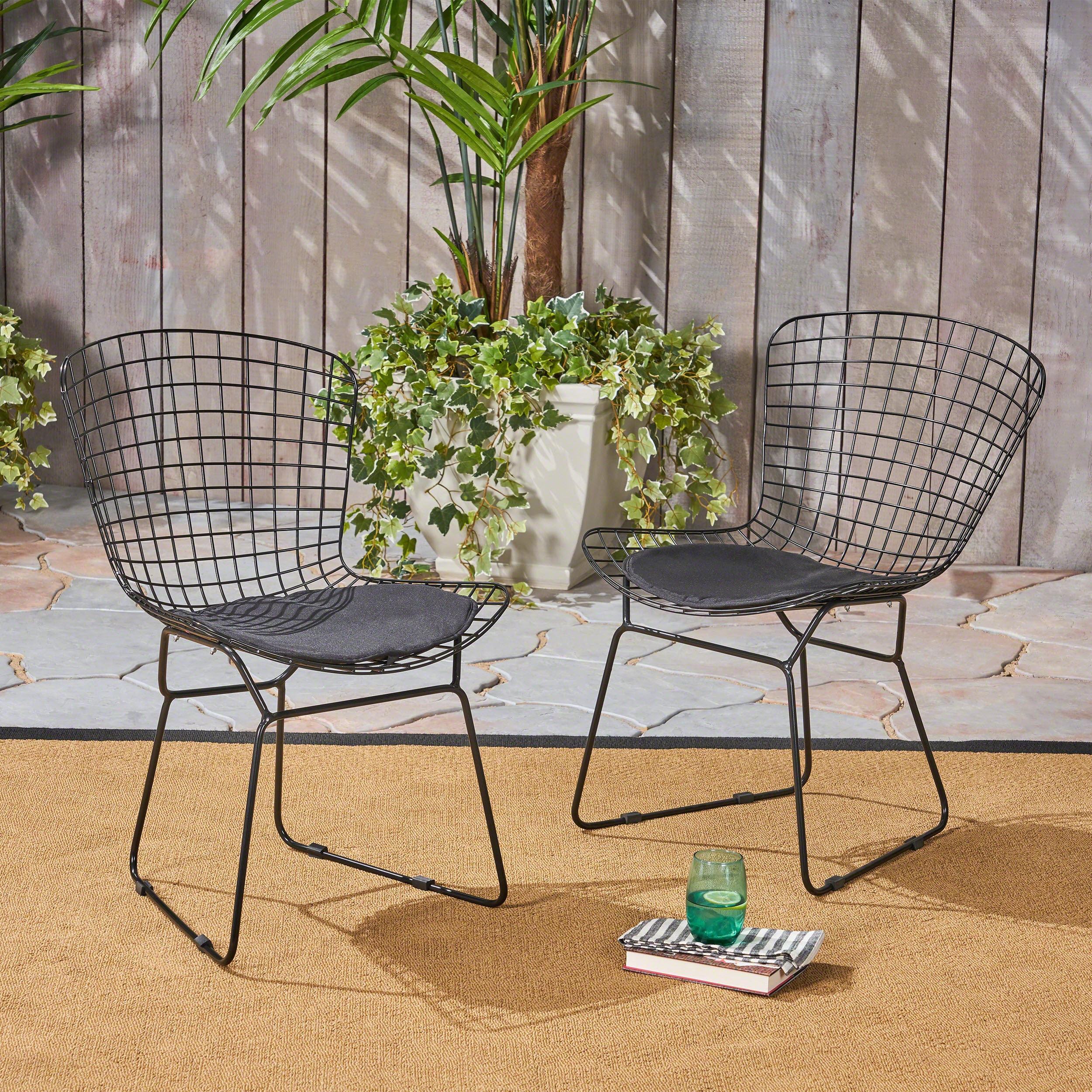 Fonda Outdoor Iron Chairs (Set of 2)