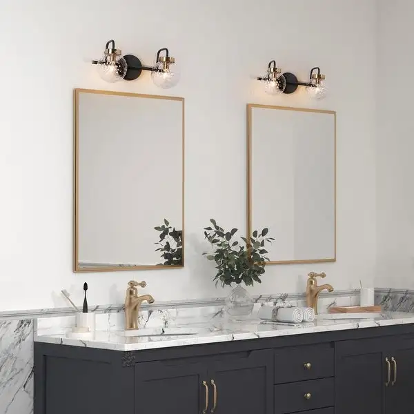 Mid-Century Modern Black Gold 4-Light Bathroom Vanity Lights Globe Glass Wall Sconces