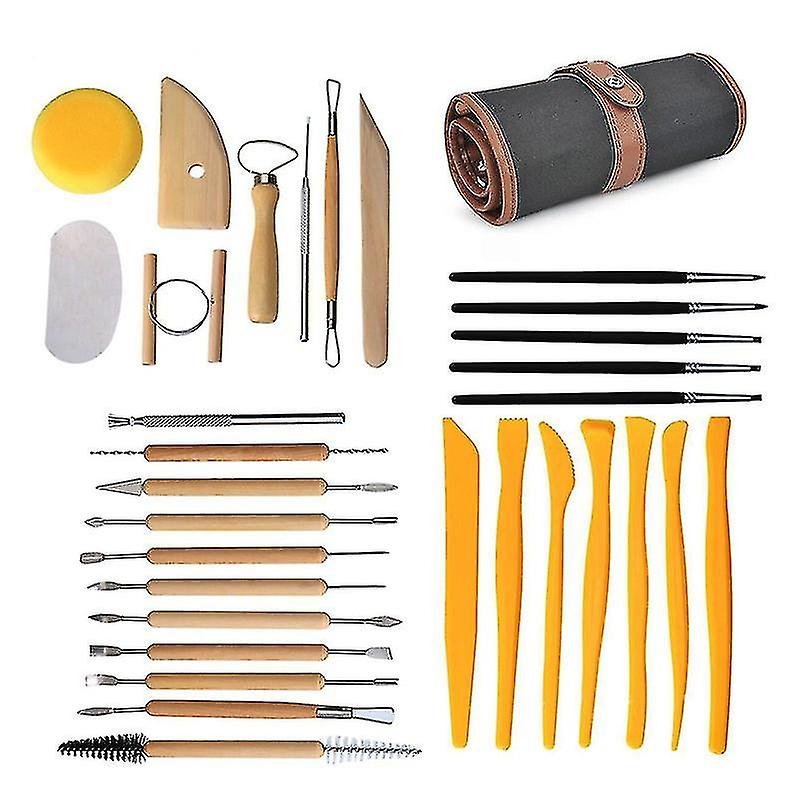 Clay Sculpting Tools， 30pcs Ceramic Wooden Pottery Carving Tool Set， Pottery Clay Modeling Tool Kit