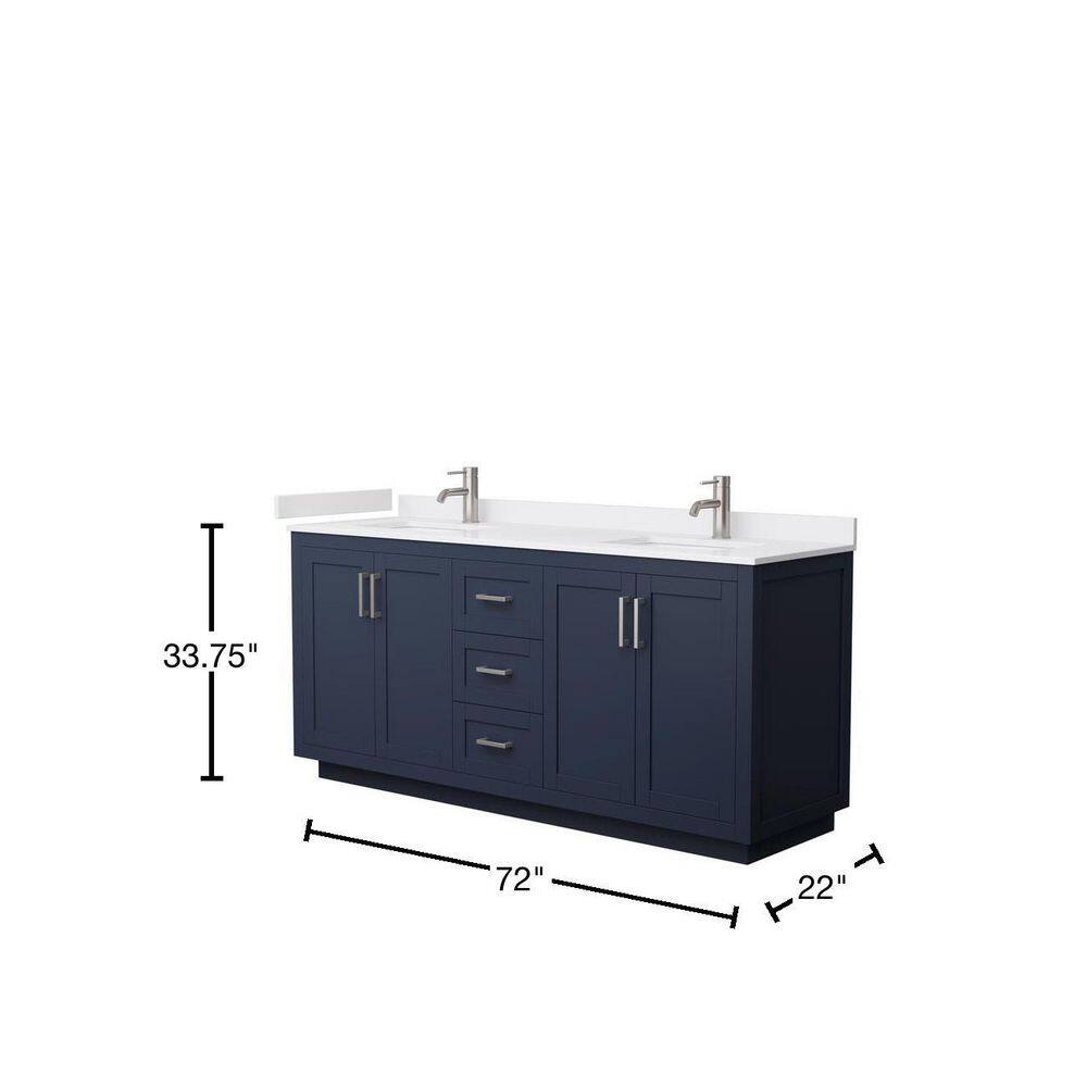 Wyndham Collection Miranda 72 in. W x 22 in. D x 33.75 in. H Double Sink Bathroom Vanity in Dark Blue with White Cultured Marble Top WCF292972DBNWCUNSMXX