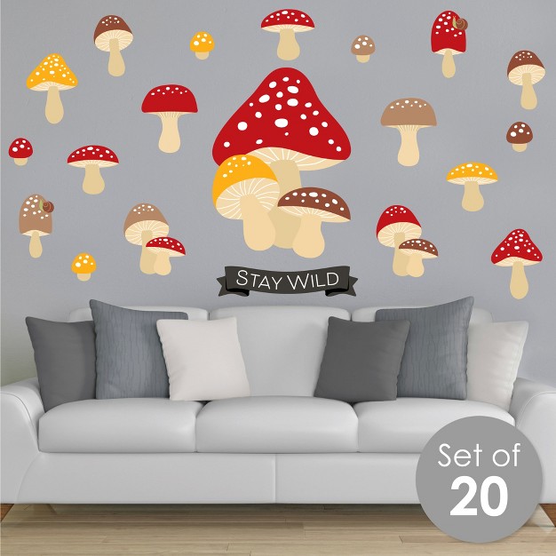 Big Dot Of Happiness Wild Mushrooms Peel And Stick Red Toadstool Room Decor Vinyl Wall Art Stickers Wall Decals Set Of 20