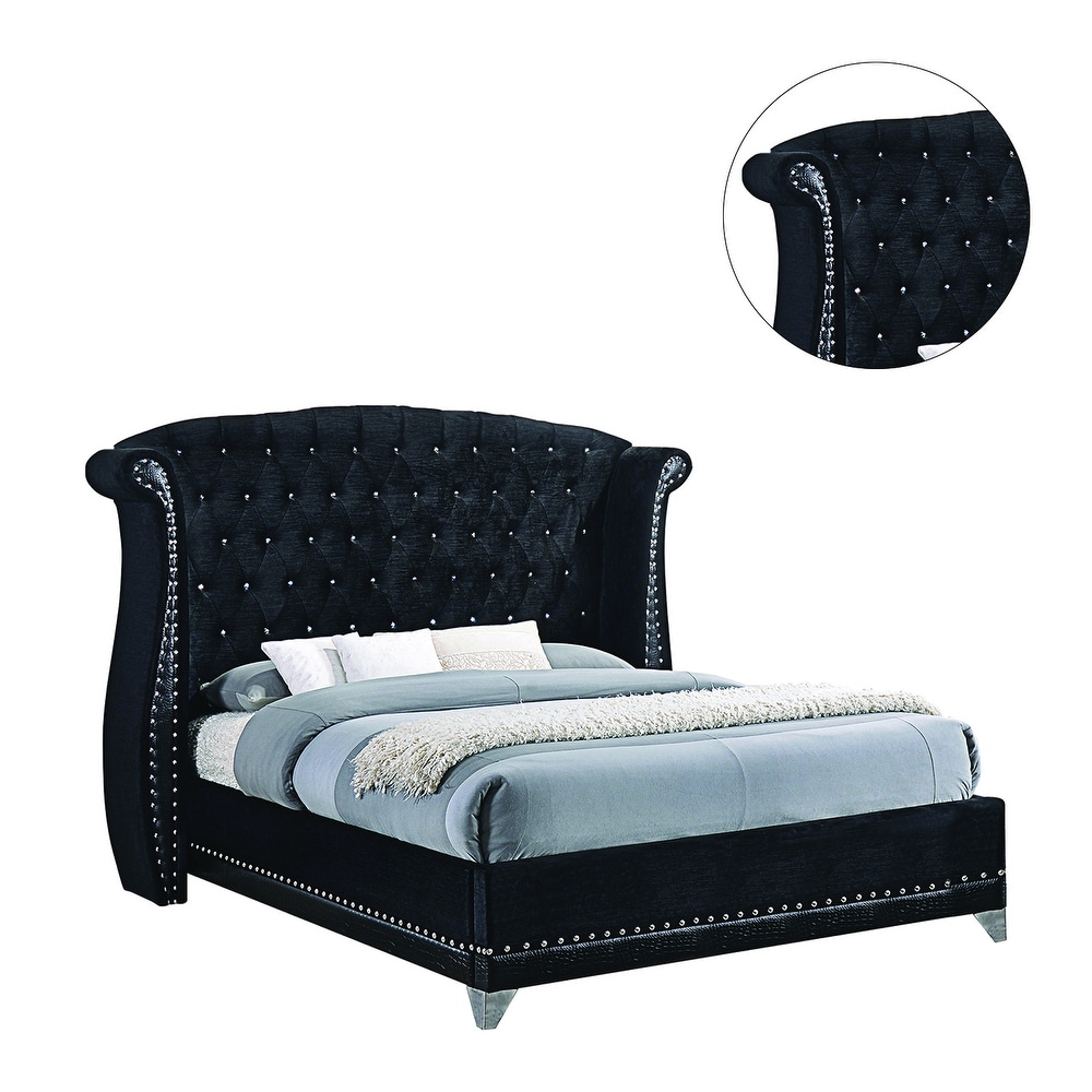 Tufted Velvet Upholstered Bed  Black