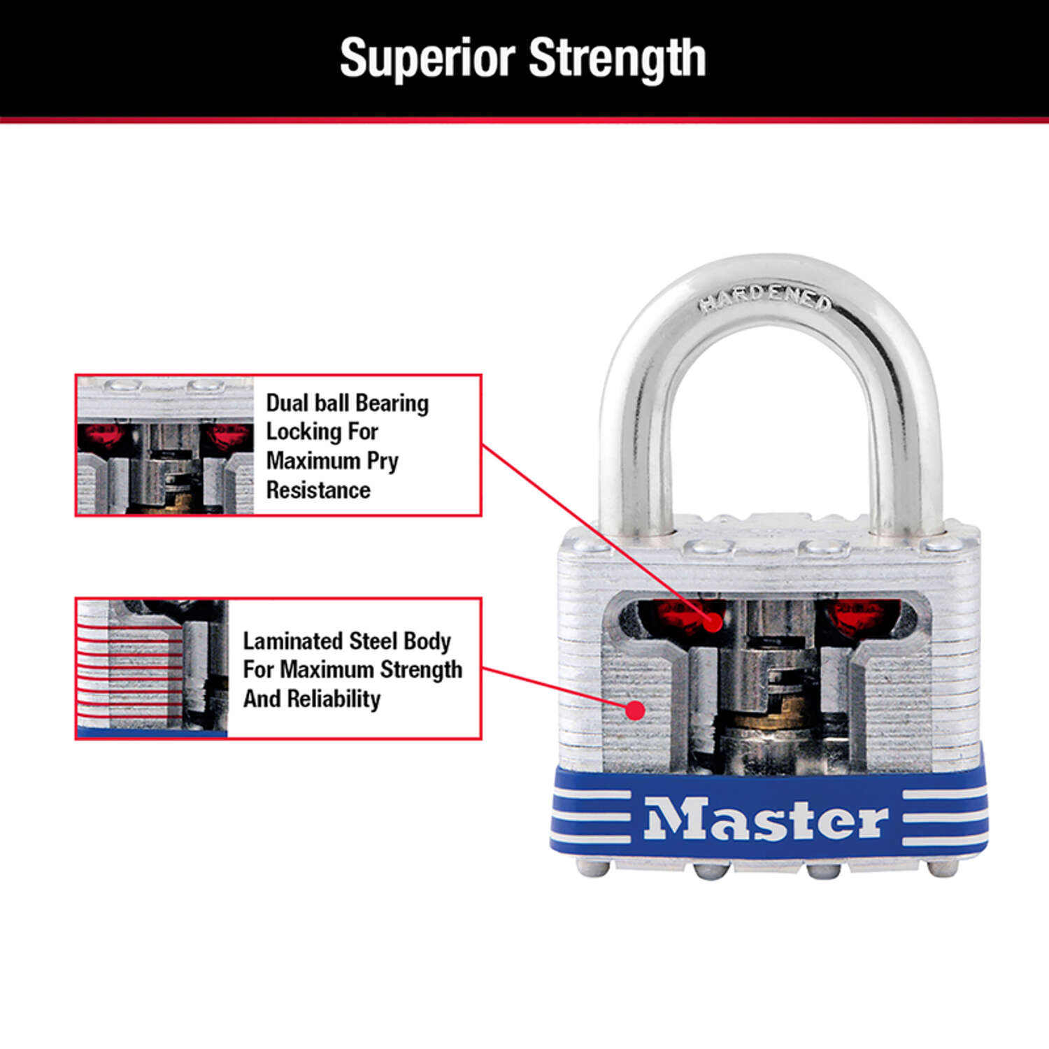 Master Lock 2 25/64 in. H X 1-9/16 in. W Laminated Steel 4-Pin Cylinder Padlock