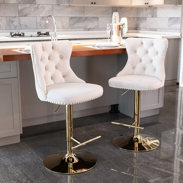 Golden Swivel Velvet Barstools Adjusatble Seat Height from 25-33 Inch