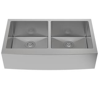 Glacier Bay Professional 33 in. Farmhouse Apron-Front 16 Gauge 5050 Double Bowl Stainless Steel Kitchen Sink with Accessories 4126F