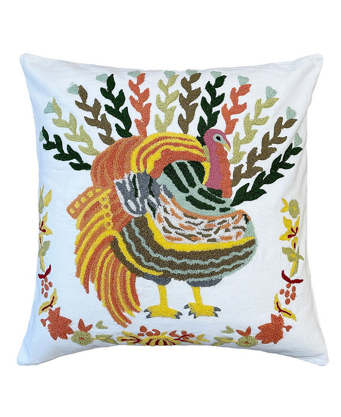 Mod Lifestyles Colorful Turkey Embroidery Pillow， 18