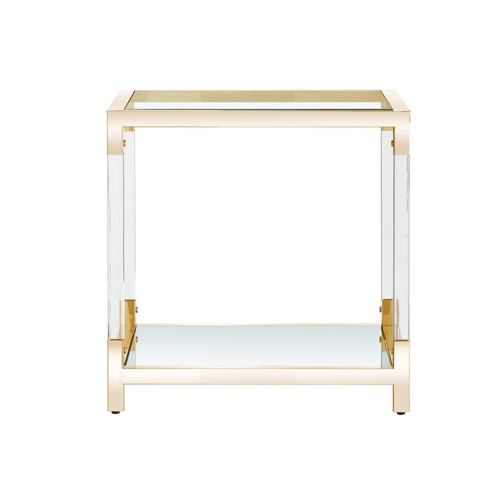 Stainless Steel End Table with Acrylic Frame and Glass Top