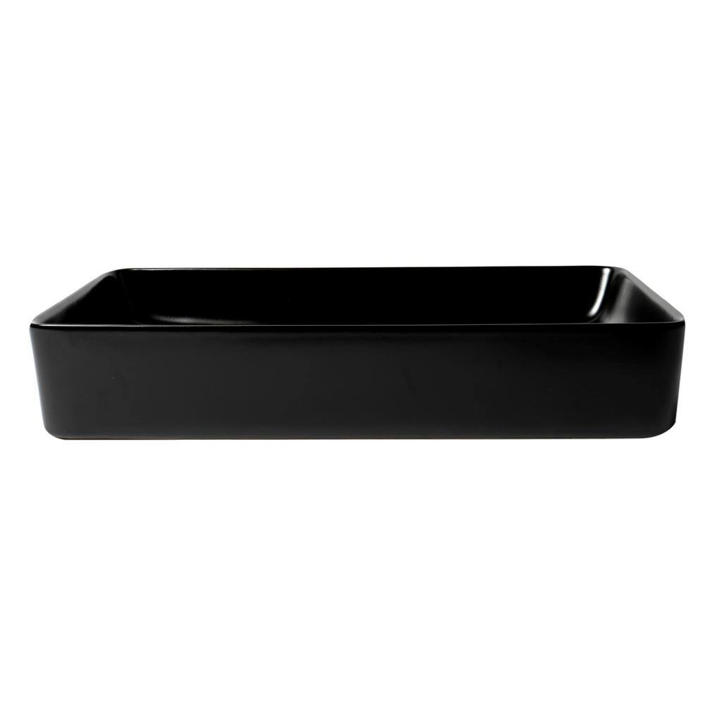 ALFI BRAND 24 in. Above Mount Porcelain Rectangular Vessel Sink in Black Matte ABC902-BM