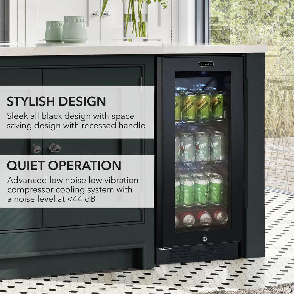 Whynter BuiltIn Black Glass 80Can 12 oz  33Bottle Capacity 30 cu ft Beverage Refrigerator Cooler