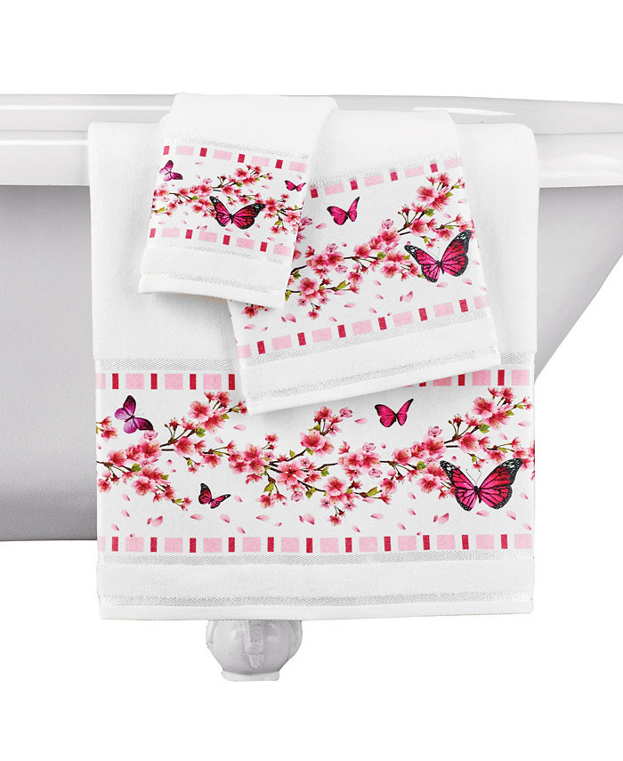 Collections Etc Cherry Blossoms and Butterflies Bathroom Towel Set