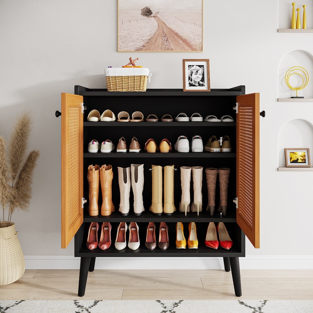 Shoe Cabinet with Doors  Rattan Shoe Storage Cabinet  6 Tier Shoes Organizer Cabinets for Entryway