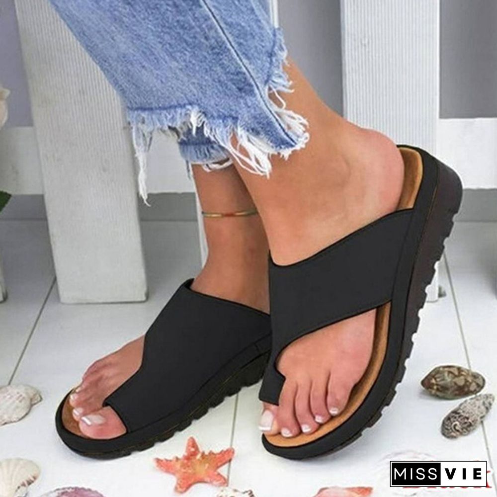 Women's Summer Fashion Beach Slippers Leather Wedges Open Toe Shoes Ladies Platform Slippers