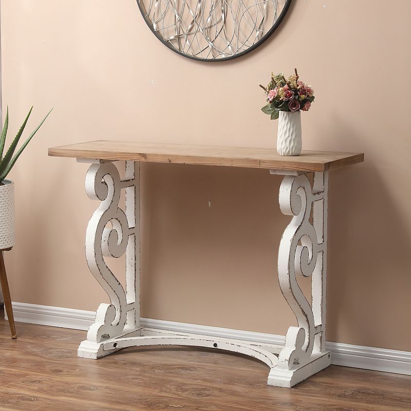 LuxenHome Vintage White And Natural Wood Console And Entry Table