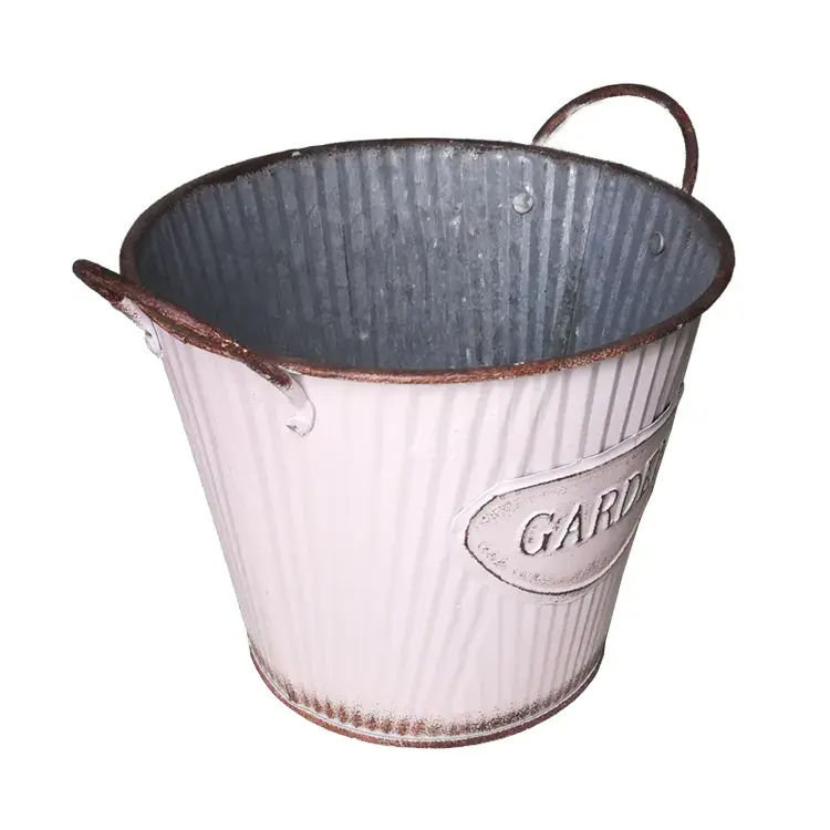 Galvanized Pink Planter Pot Metal Flower Bucket For Decorative Home Garden