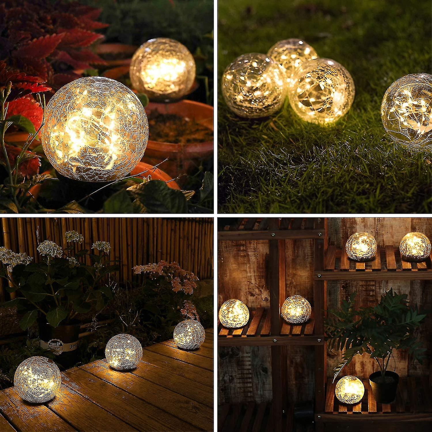 Garden Solar Lights， Cracked Glass Ball Waterproof Warm White Led For Outdoor Decor Decorations Pathway Patio