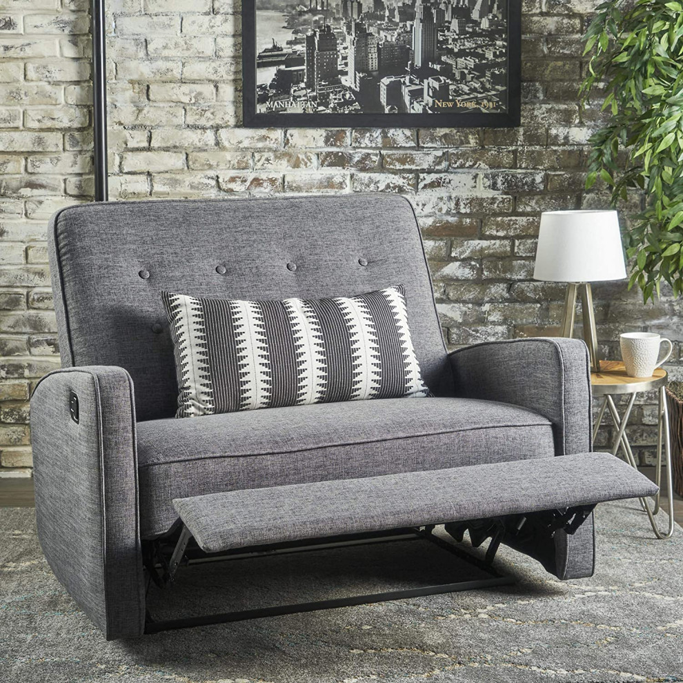 Modern Reclining Loveseat  Cushioned Seat With Buttoned Backrest  Grey/Back   Transitional   Loveseats   by Declusia  Houzz