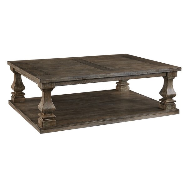 Classic 54 Inch Coffee Table， Baluster Legs， Spacious Top， Weathered Gray