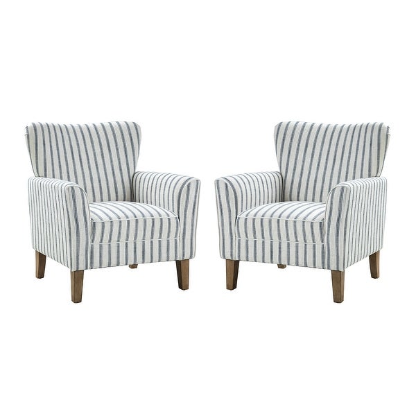 Warren Farmhouse Striped Wingback Chair with Solid Wood Legs Set of 2 by HULALA HOME