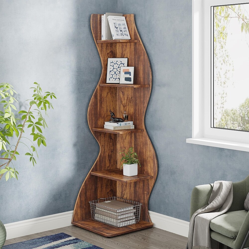 Corner Shelf Bookcase Bookshelf with Unique Shape for Living Room  Home Office