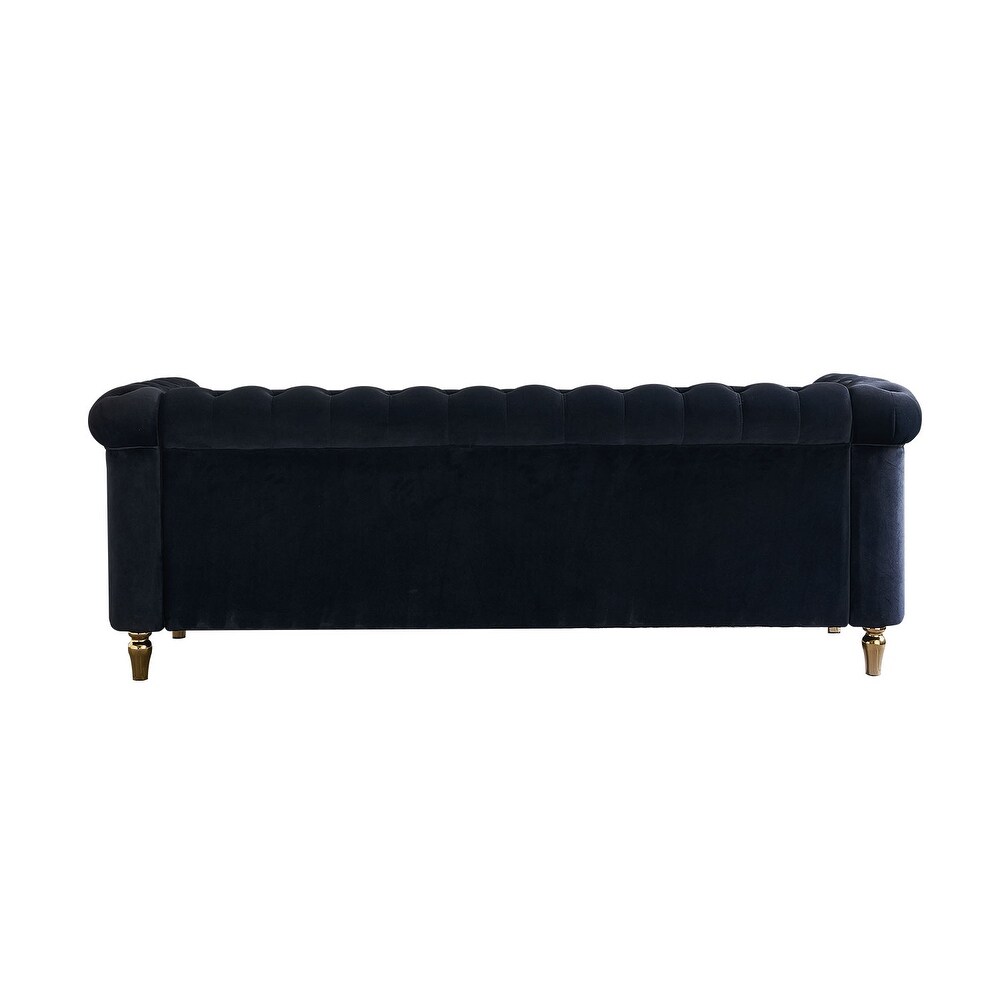 84.65 inch Chesterfield Velvet Sofa for Living Room  Office Etc  Tufted 3 Seater Sofa Couch with Remoable Seat Cushions