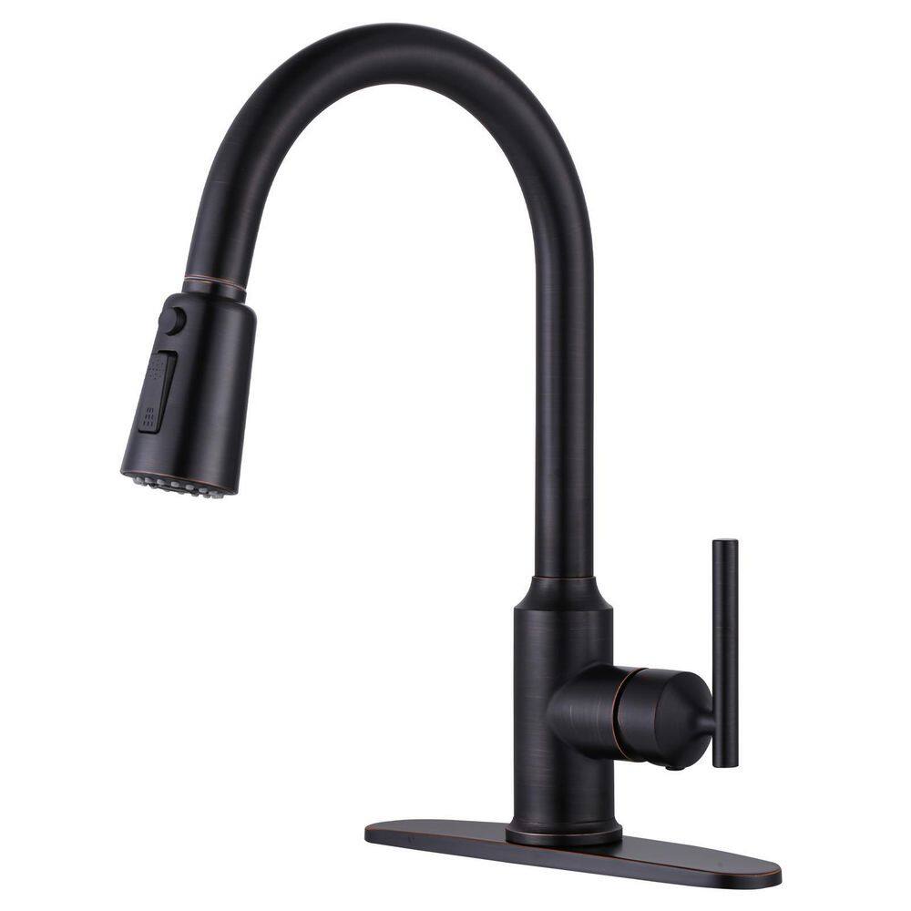 WOWOW Single-Handle Pull-Down Sprayer Kitchen Faucet with PowerSpray and Temperature Control in Oil Rubbed Bronze 2312701RB-AMUS