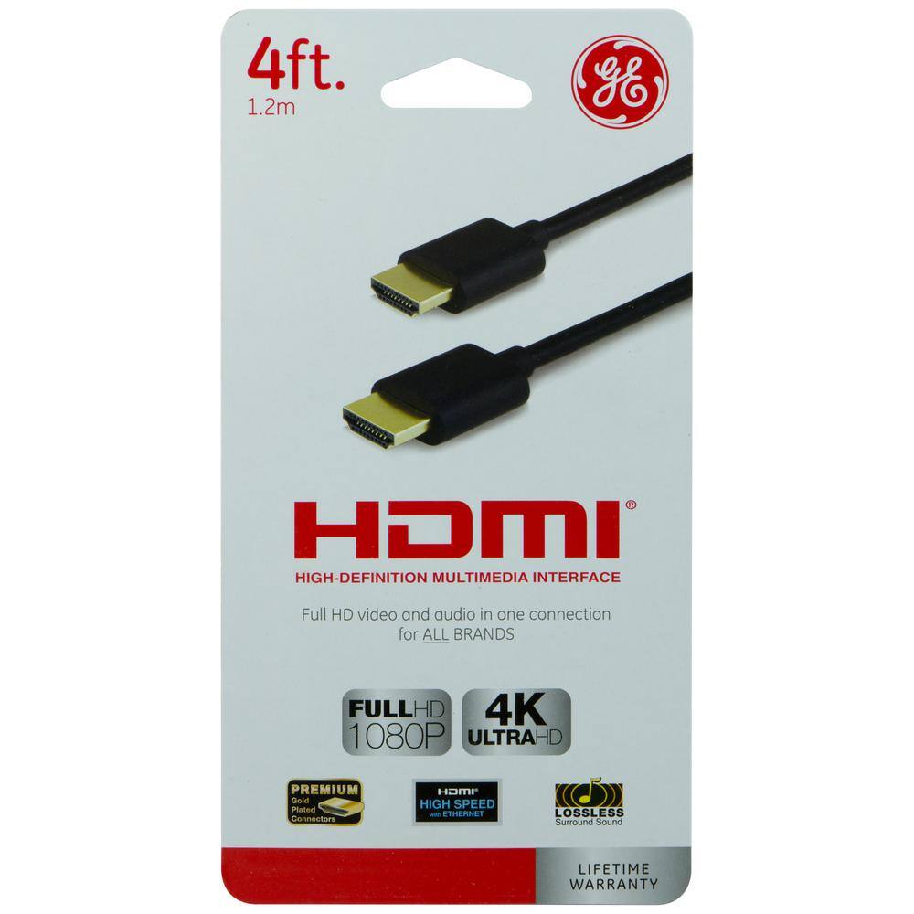 GE 4 ft. 4K HDMI 2.0 Cable with Gold Plated Connectors in Black 33573