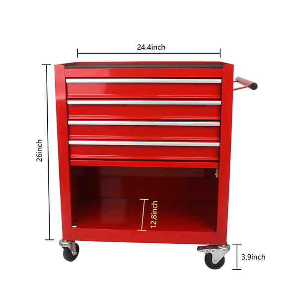 4 Drawers Multifunctional Red Tool Cart With Wheel...