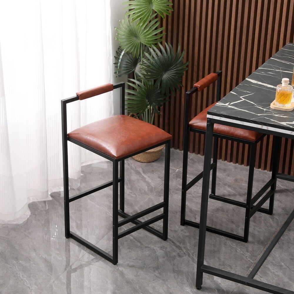 Modern Set of 2 Counter Height Bar Stools for Kitchen PU Leather Upholstered Barstools with Back Armless Dining Chairs