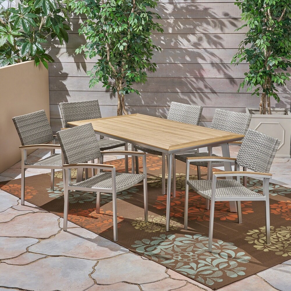 Waldrof Outdoor 7 Piece Dining Set with Wood Top by Christopher Knight Home