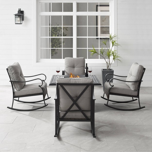 5pc Dahlia Outdoor Steel Set With Fire Table Taupe matte Black Crosley