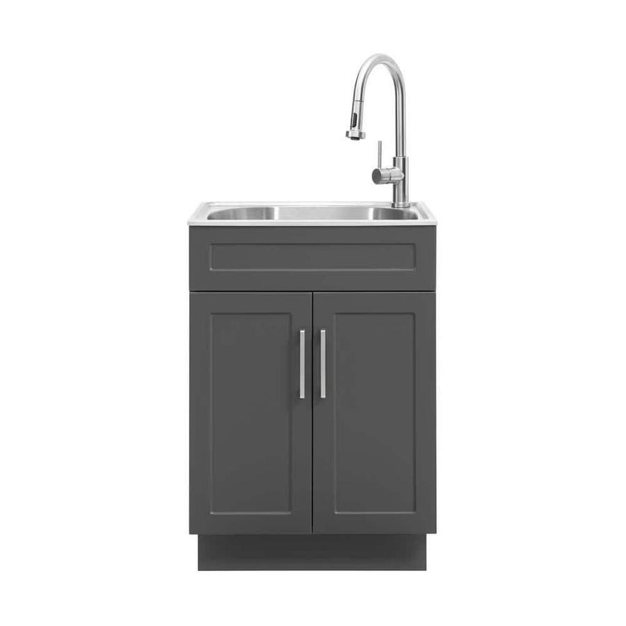 All-in-One  24 in Laundry Sink with Faucet and Storage Cabinet in Dark Gray